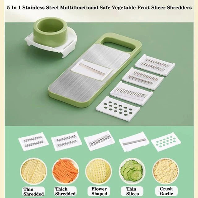 5-in-1 Stainless Steel Veg Cutter & Grater